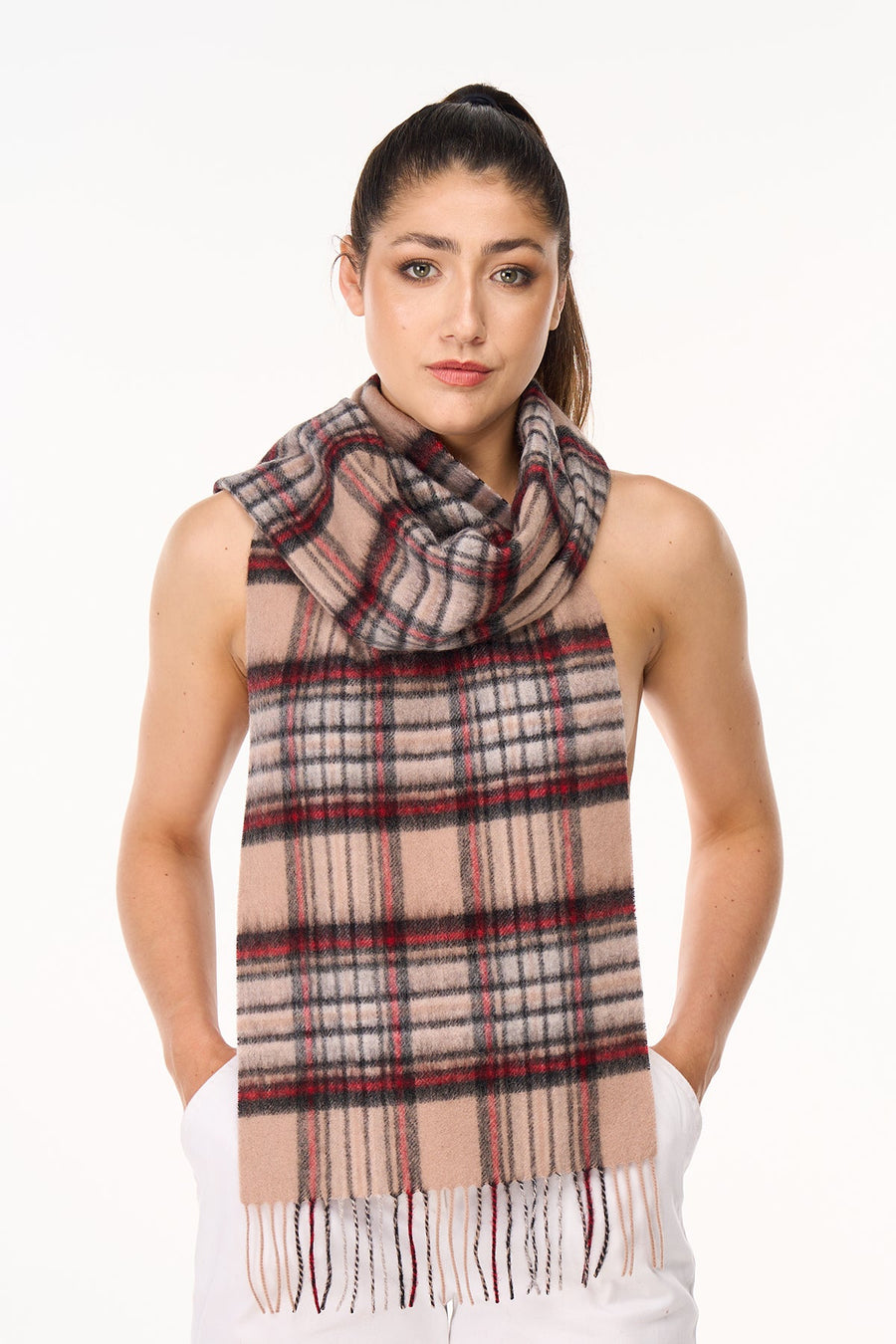 Men Scarf Stewart Camel Tartan 100% Pure Lambswool