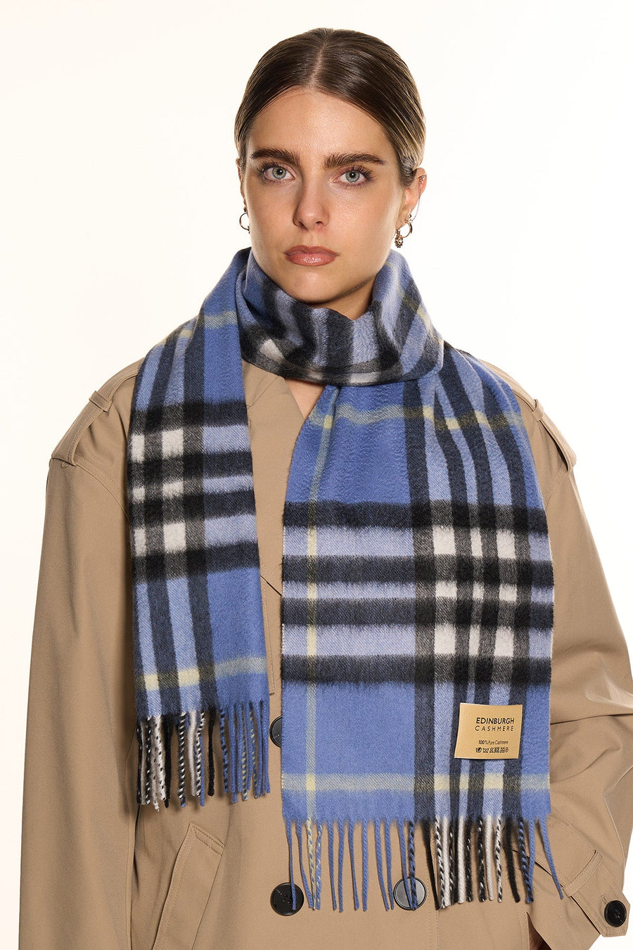 100% Pure Cashmere Designer Scarf Iconic DC Classic Blue - Small Size