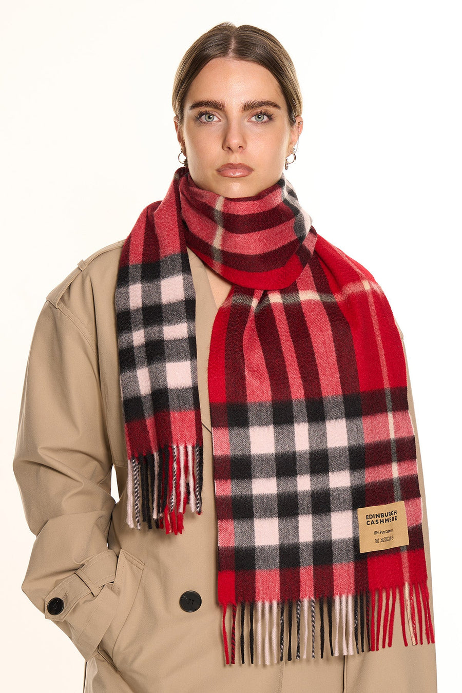 DC Check Cashmere Scarf Red - Small Size