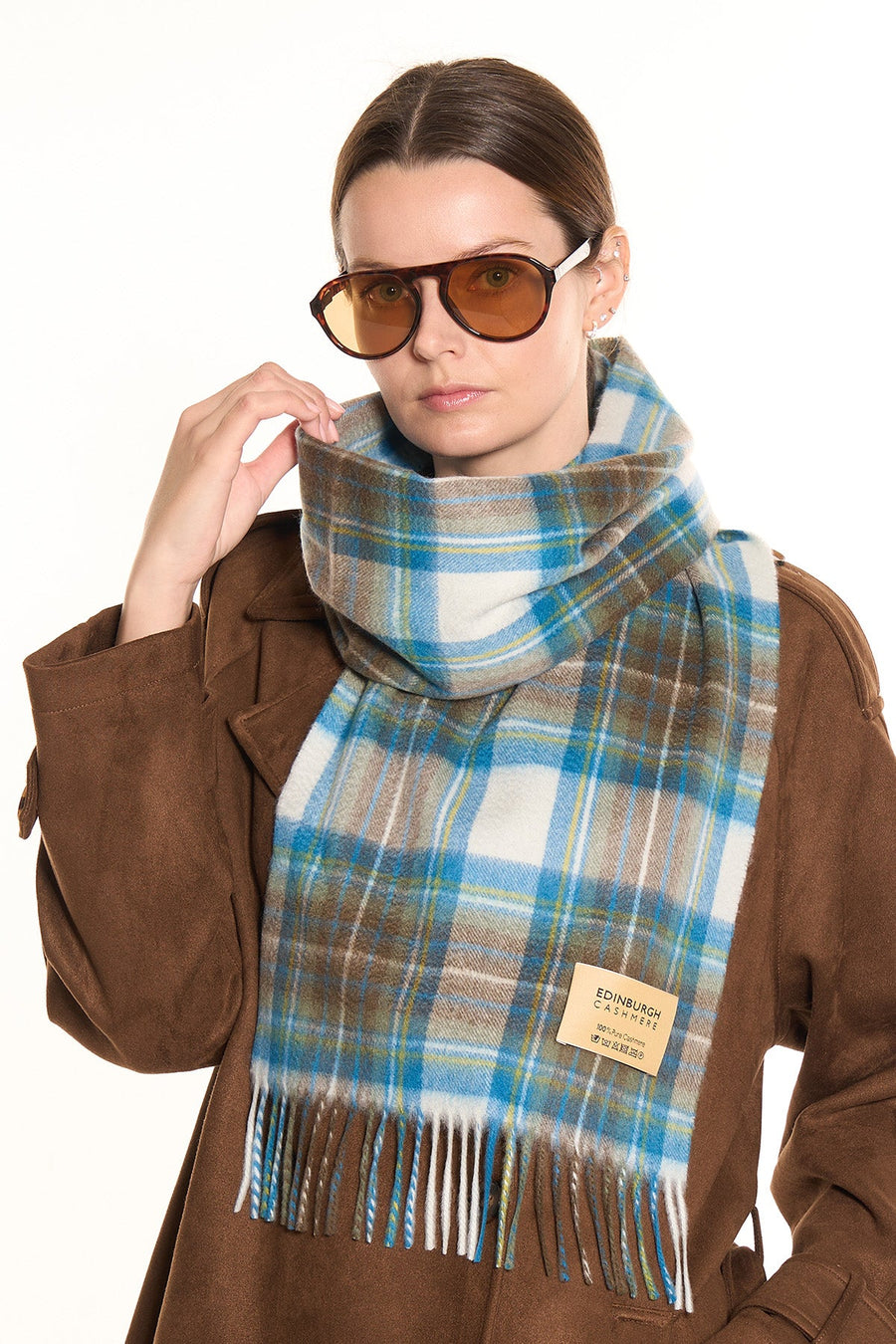 100% Pure Men Cashmere Scarf Design Stewart Muted Blue