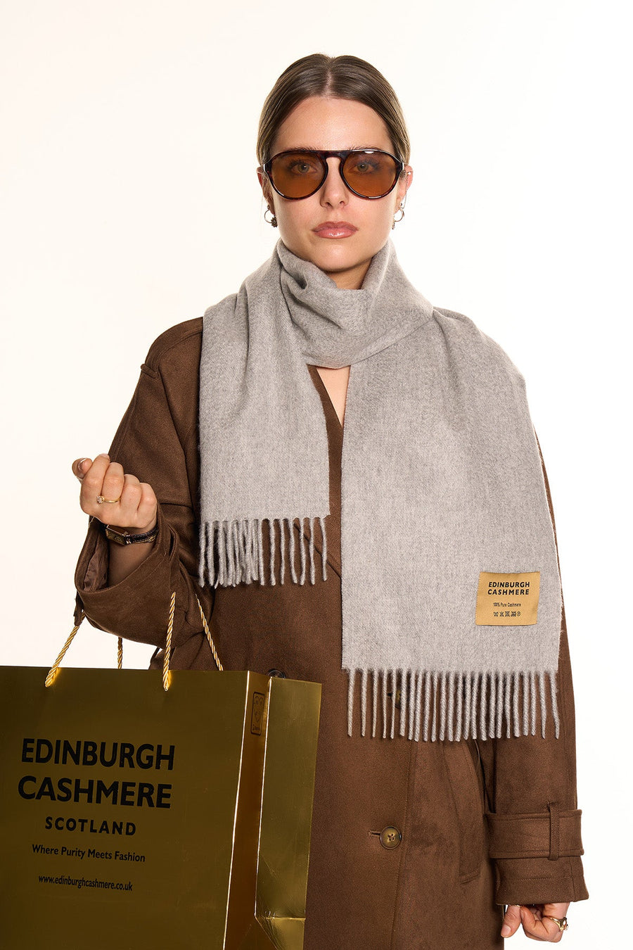 100% Pure Cashmere Scarf Grey - Small Size