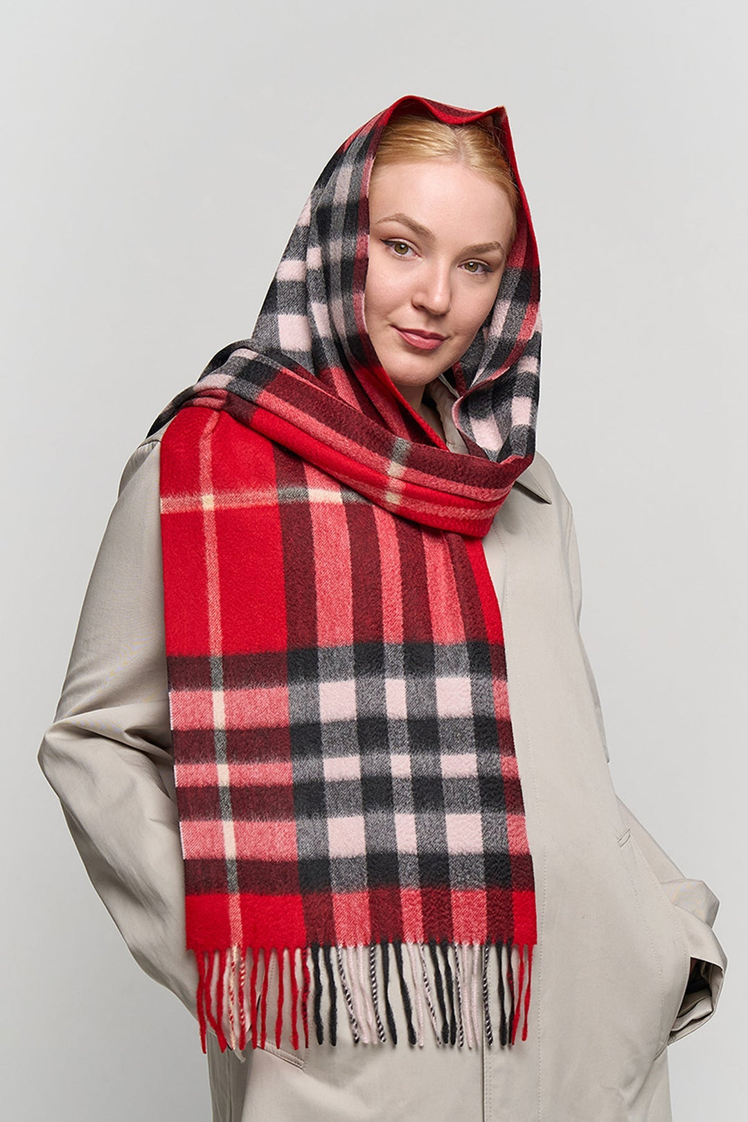 DC Check Cashmere Scarf Red - Small Size