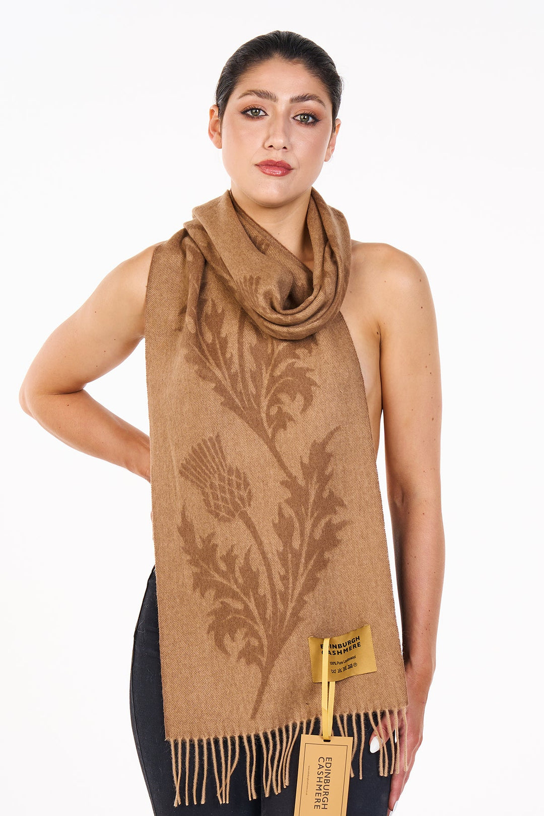Men Scarf Single Thistle Camel 100% Pure Lambswool