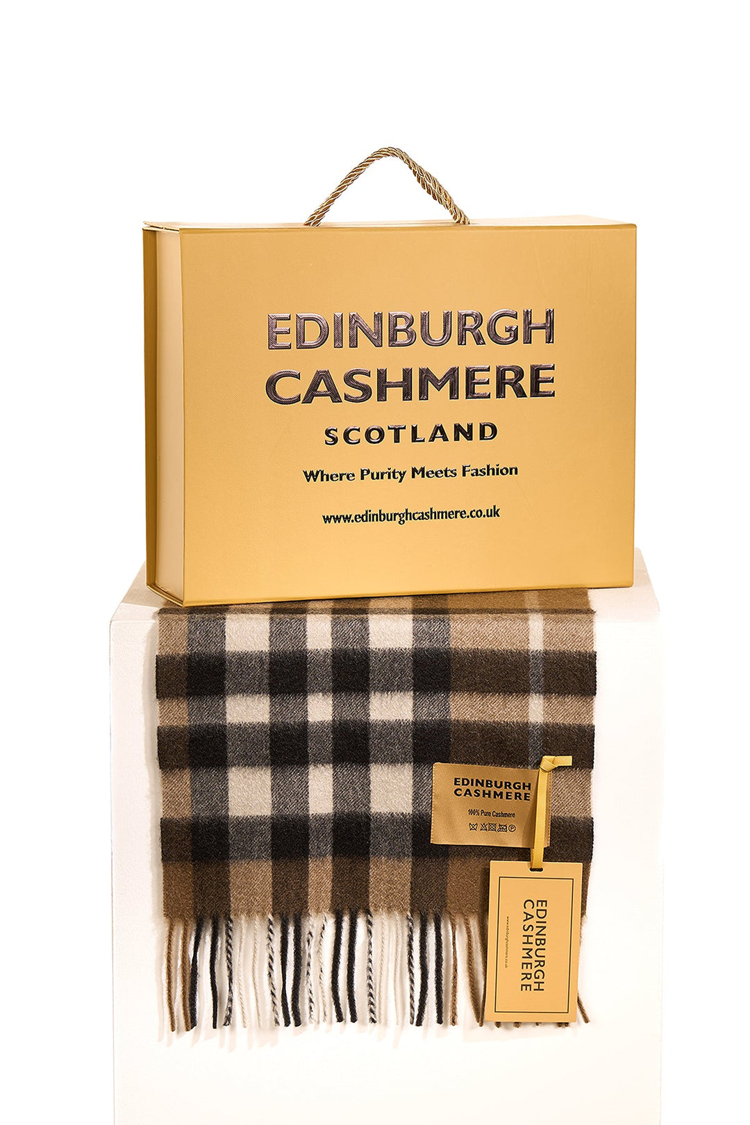 Men DC Check Cashmere Scarf Chocolate