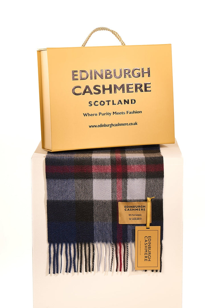 100% Pure Cashmere Scarf Scottish Design Navy - Small Size