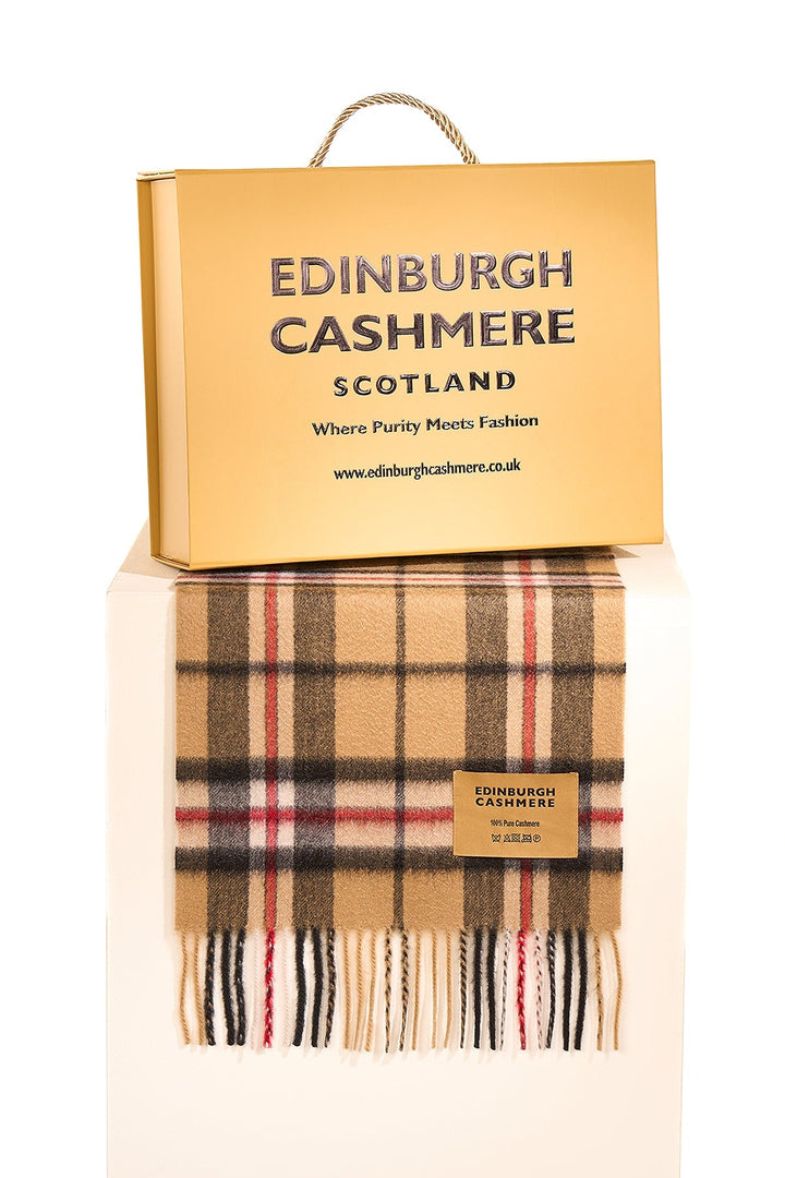 Cashmere Scarf Scottish Thomson Camel Design - Small Size