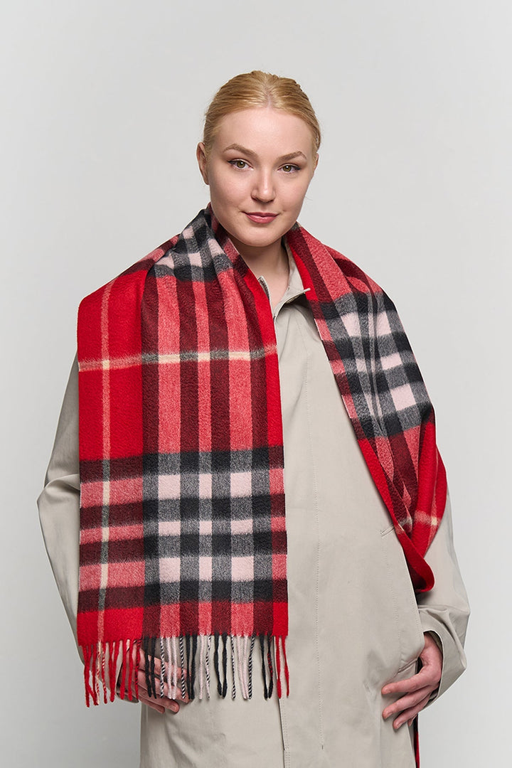 DC Check Cashmere Scarf Red - Small Size