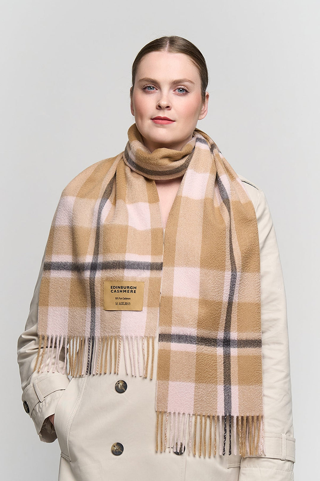 DC Scott Cashmere Scarf Camel and Black - Small Size