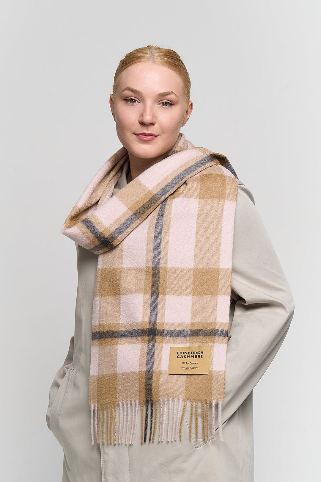 DC Scott Cashmere Scarf Camel and Black - Small Size