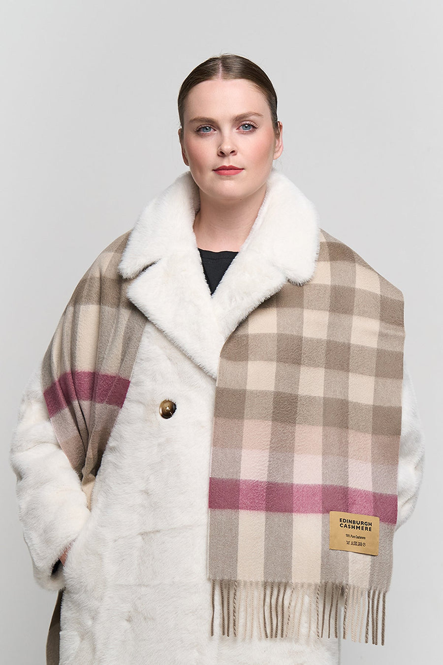 100% Pure Cashmere Pink Check Scarf