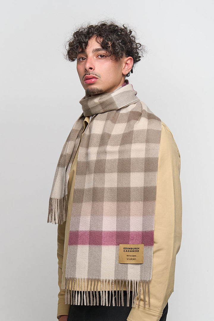 100% Pure Cashmere Pink Check Scarf