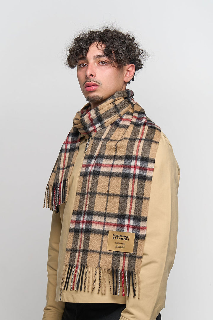 Cashmere Scarf Thomson Camel Light Tartan - Small Size