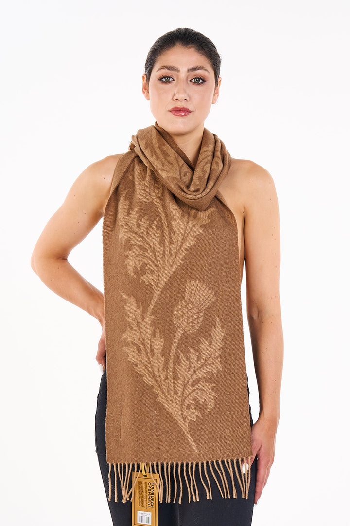 Men Scarf Single Thistle Camel 100% Pure Lambswool