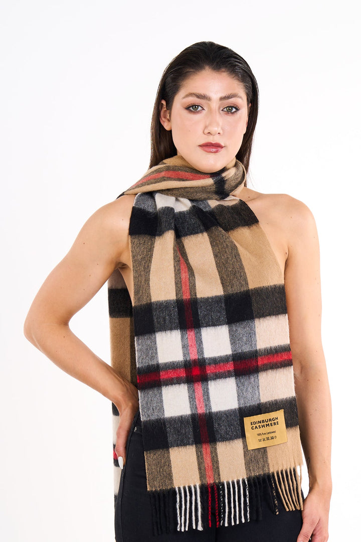 Reversible Scarf DC Design Camel 100% Pure Lambswool - Small Size