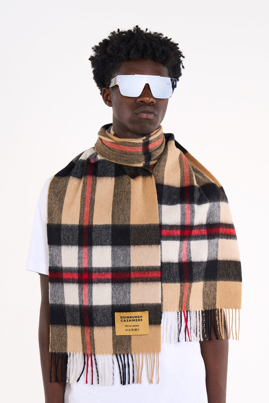 Reversible Scarf DC Design Camel 100% Pure Lambswool - Small Size