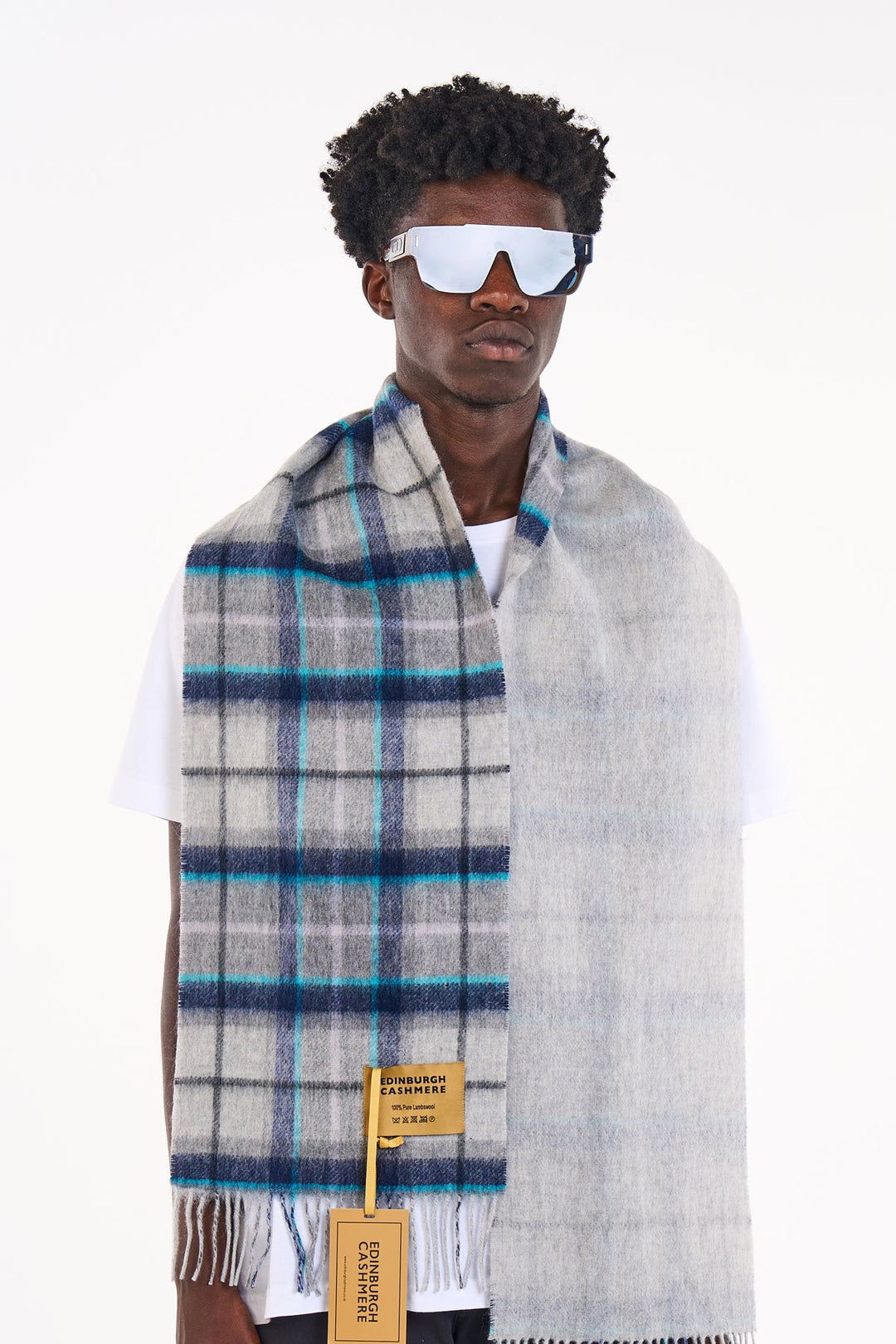 Reversible Scarf Grey Tweed 100% Pure Lambswool - Small Size