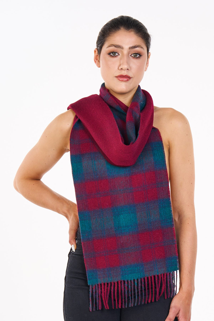 Reversible Scarf Lindsay Burgundy 100% Pure Lambswool - Small Size