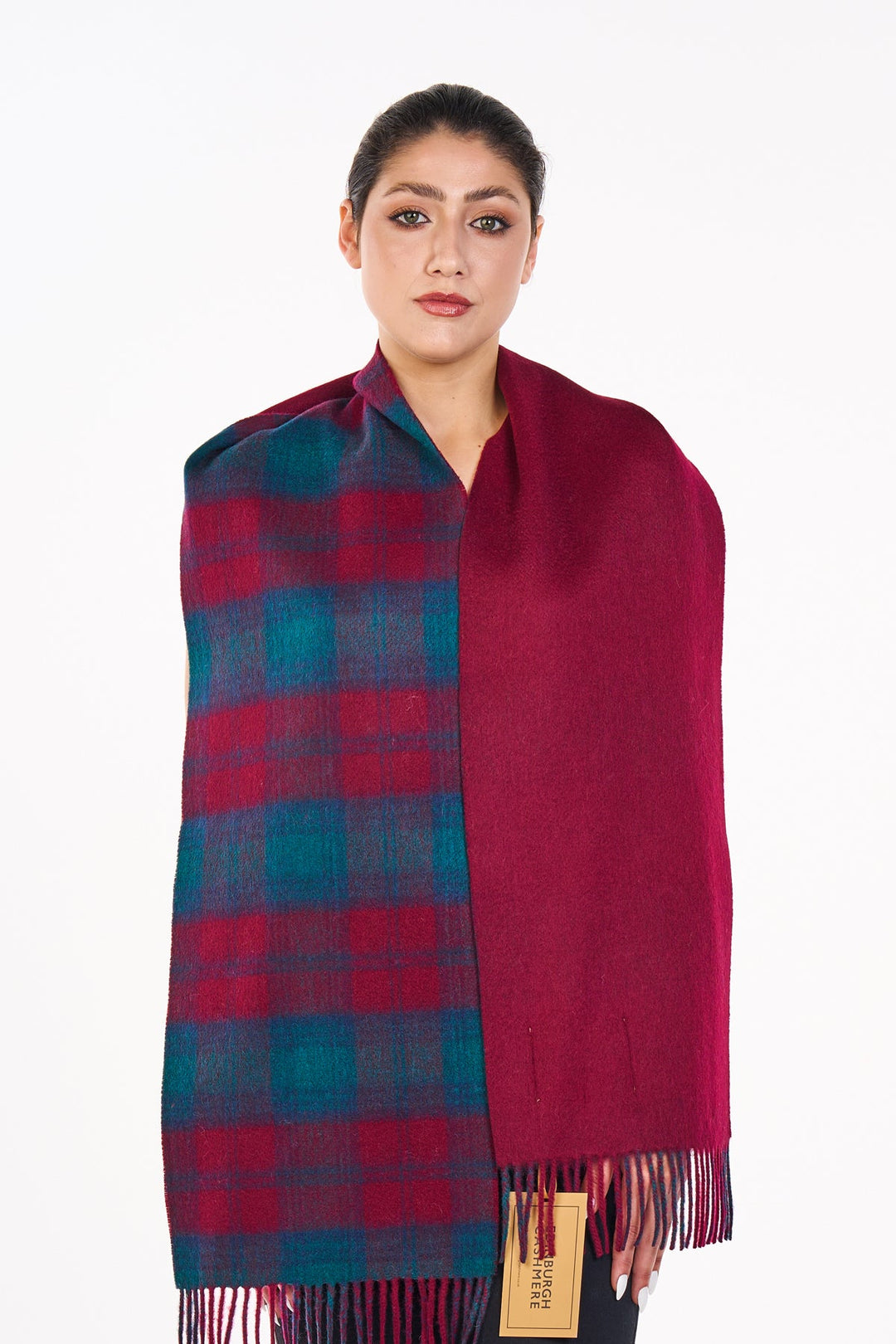 Reversible Scarf Lindsay Burgundy 100% Pure Lambswool - Small Size