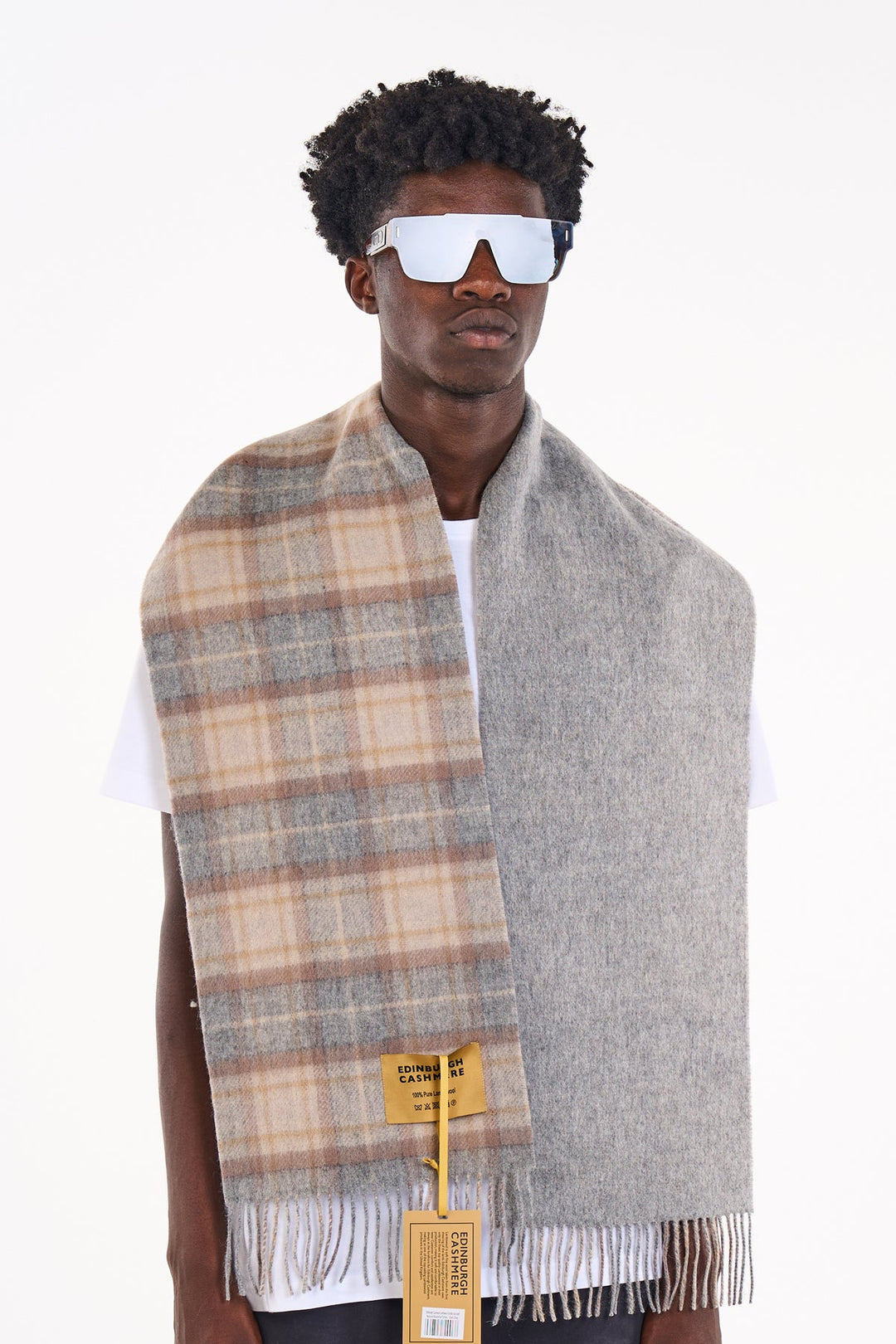 Reversible Scarf MacKellar Dark Grey 100% Pure Lambswool - Small Size
