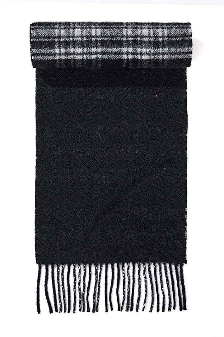 Reversible Scarf Menzies Black 100% Pure Lambswool - Small Size
