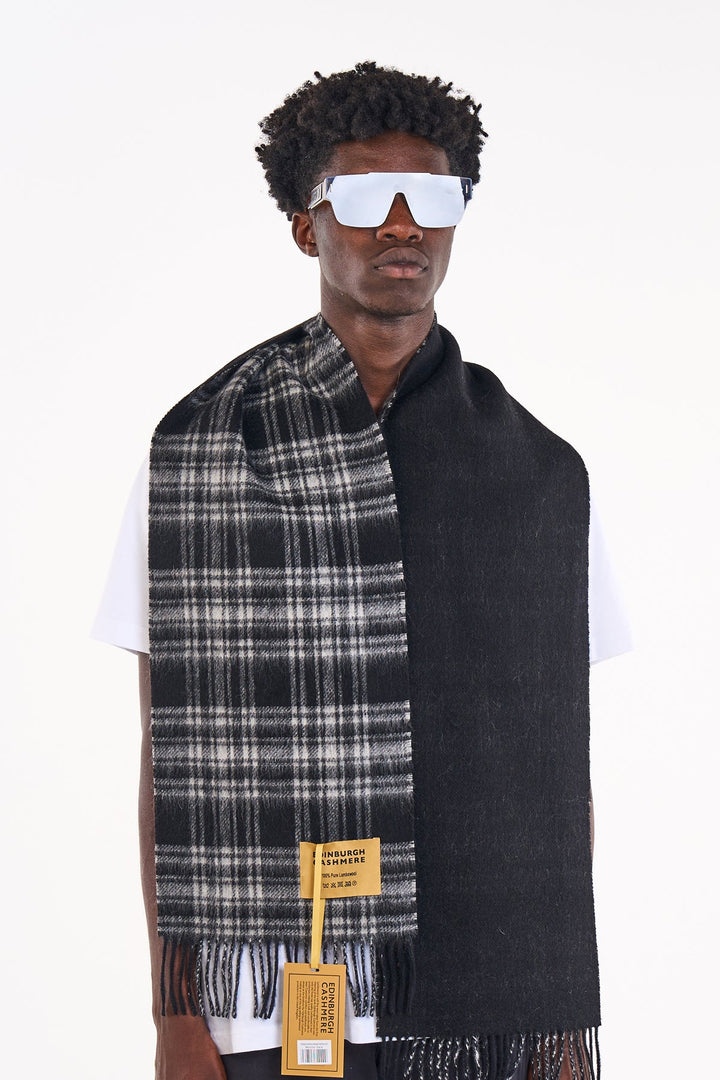 Reversible Scarf Menzies Black 100% Pure Lambswool - Small Size