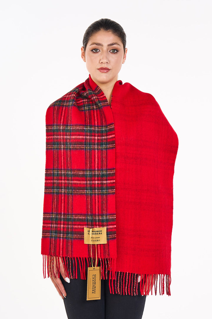 Reversible Scarf Royal Stewart Red 100% Pure Lambswool - Small Size