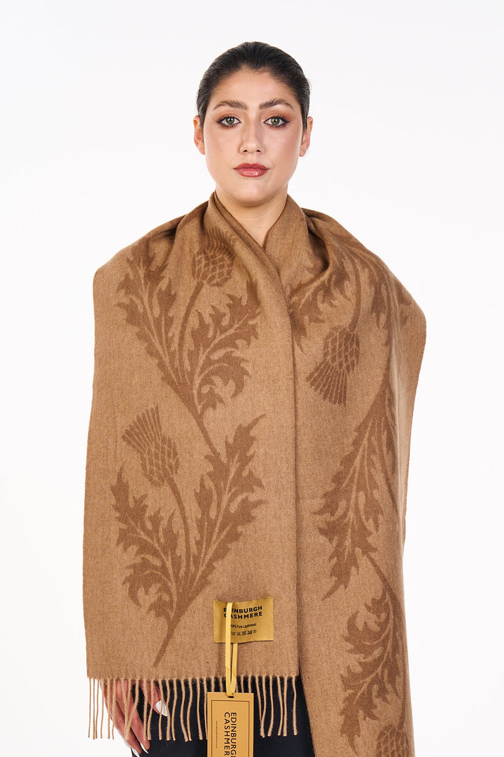 Men Scarf Single Thistle Camel 100% Pure Lambswool