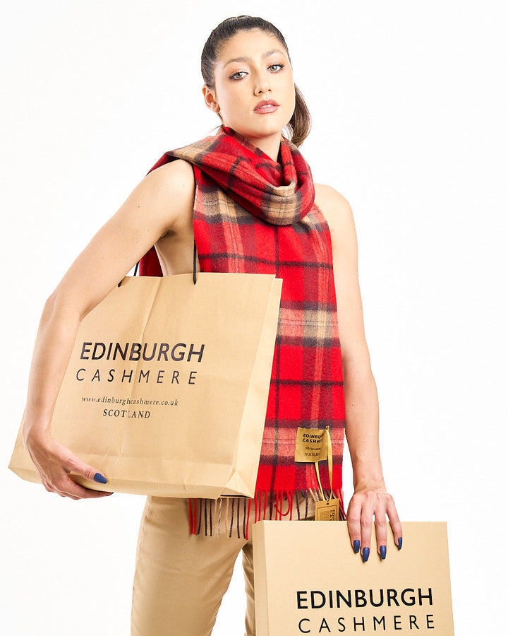 Red Scarf Scottish EC Exclusive Design 100% Pure Extra Fine Wool