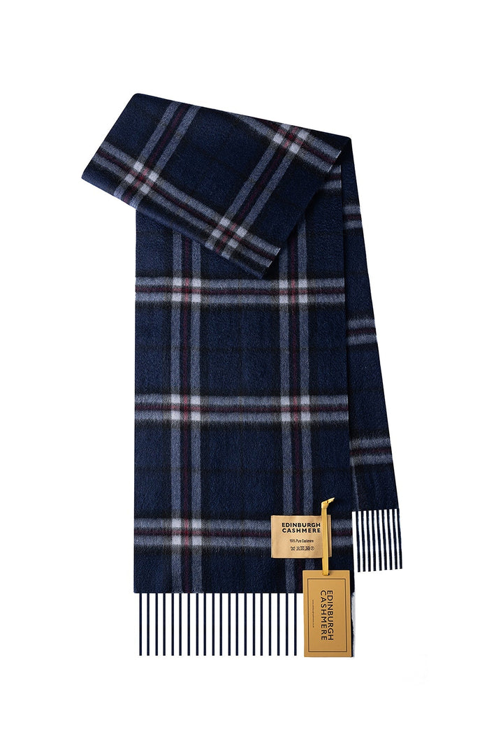 100% Pure Cashmere Scarf Thomson Navy Tartan - Small Size