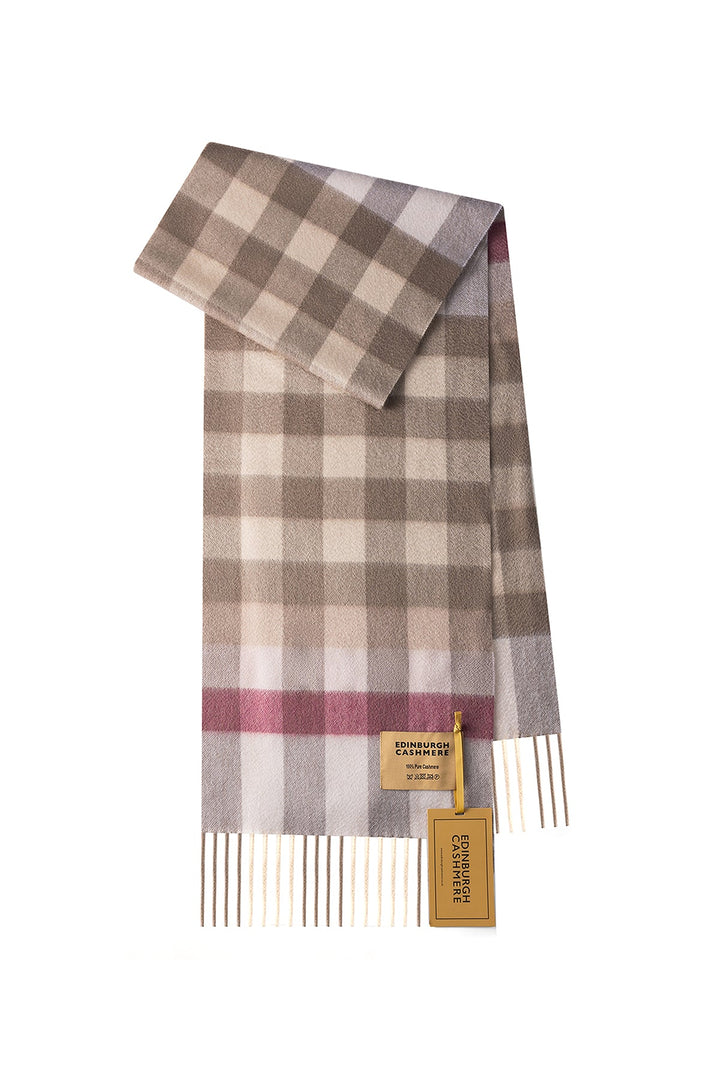 100% Pure Cashmere Pink Check Scarf - Small Size