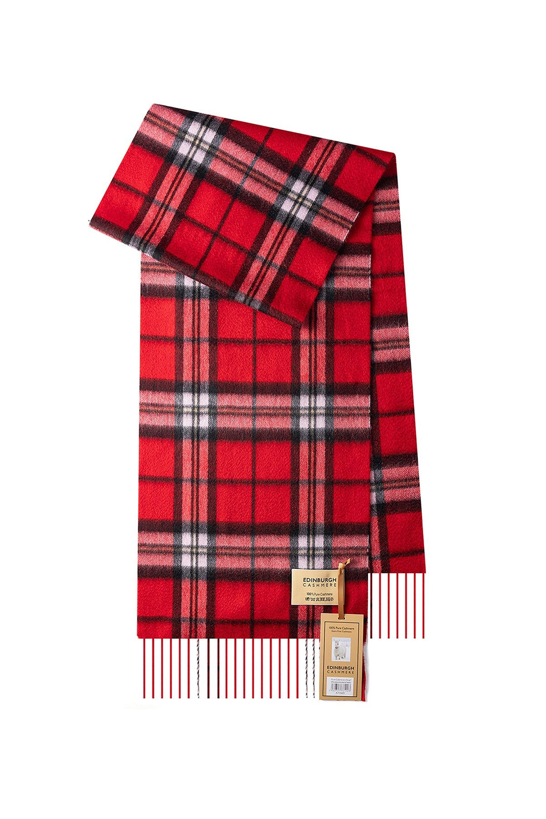 100% Pure Cashmere Scarf Scottish Thomson Red Check Design - Small Size