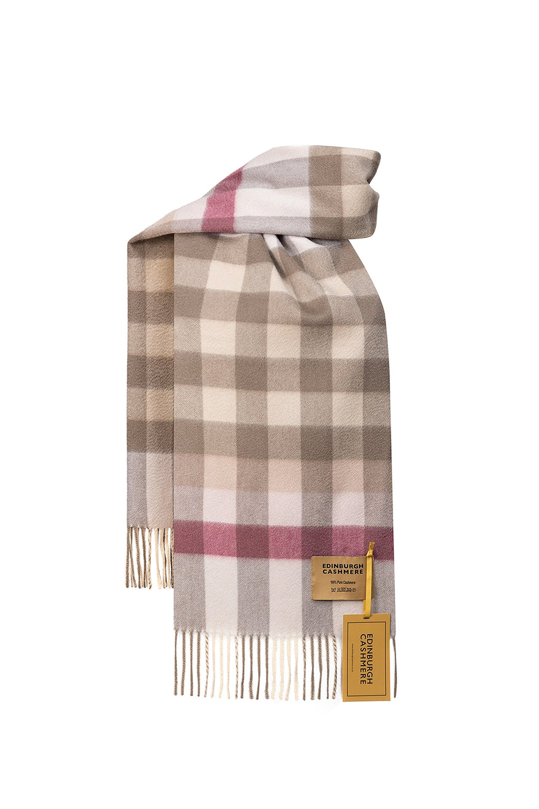 100% Pure Cashmere Pink Check Scarf - Small Size