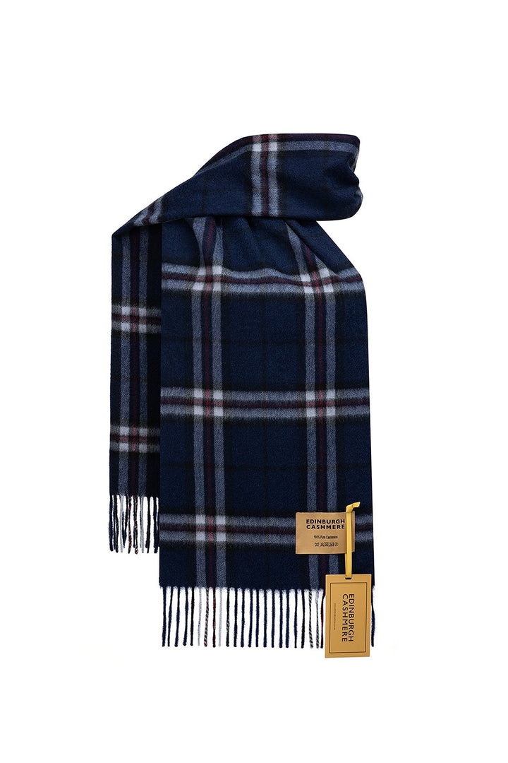 100% Pure Cashmere Scarf Thomson Navy Tartan - Small Size