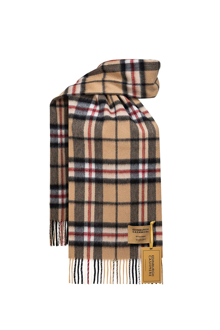 Cashmere Scarf Thomson Camel Light Tartan - Small Size