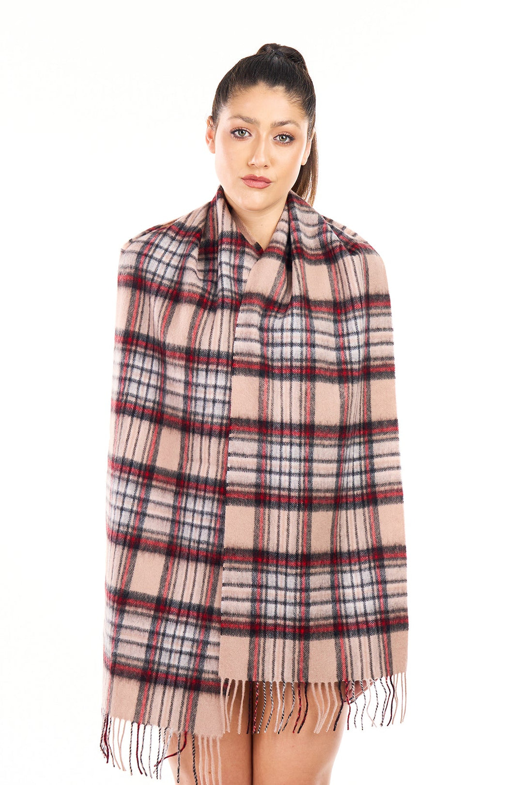 Men Scarf Stewart Camel Tartan 100% Pure Lambswool