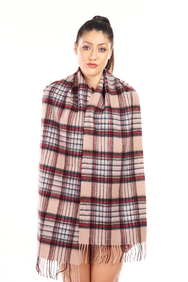 Men Scarf Stewart Camel Tartan 100% Pure Lambswool