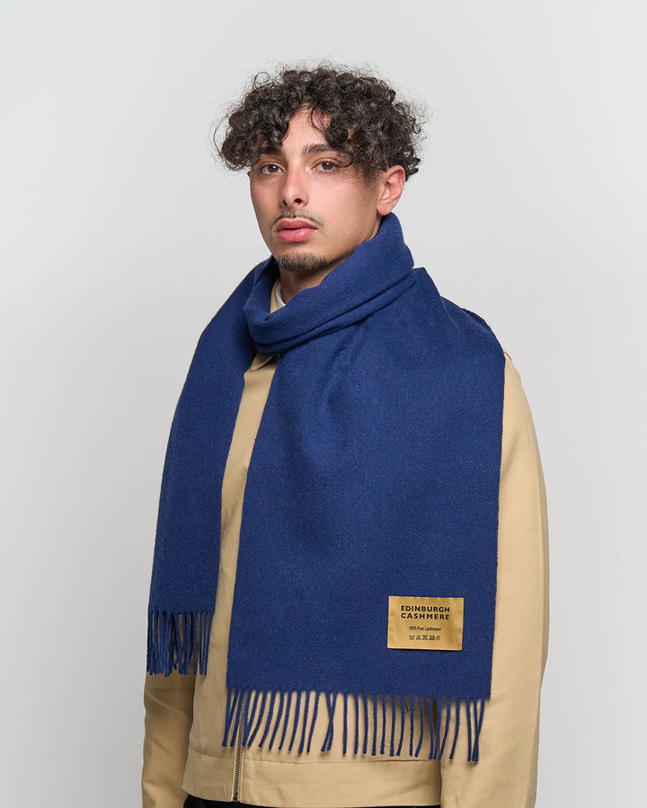 Plain Merino Wool Scarf Dark Blue 121