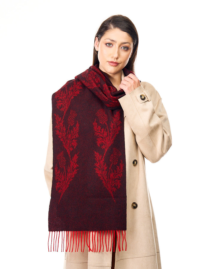 Double Thistle Red Scarf 100% Pure Lambswool