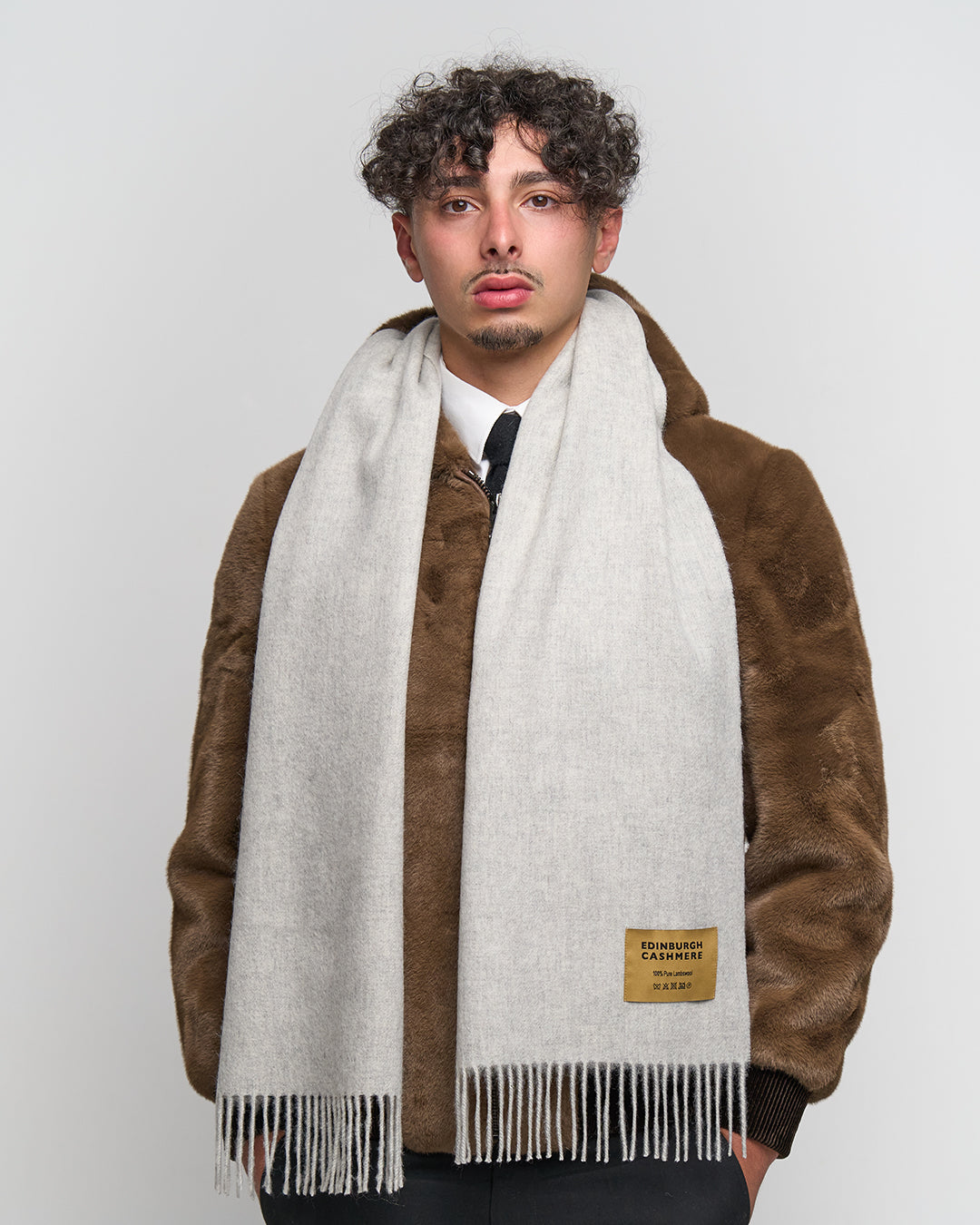 Plain Merino Wool Scarf Light Grey 132