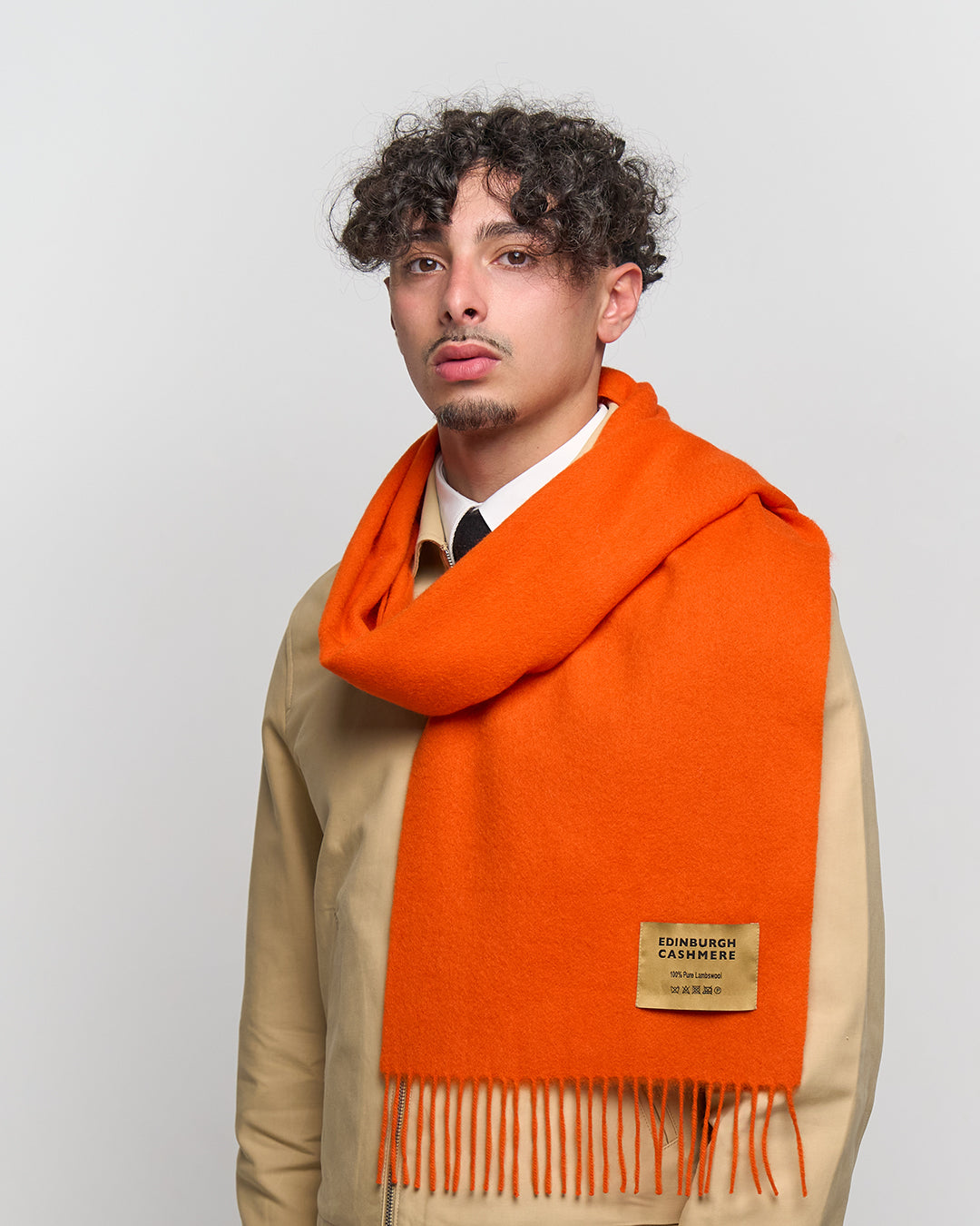Plain Merino Wool Scarf Orange 2