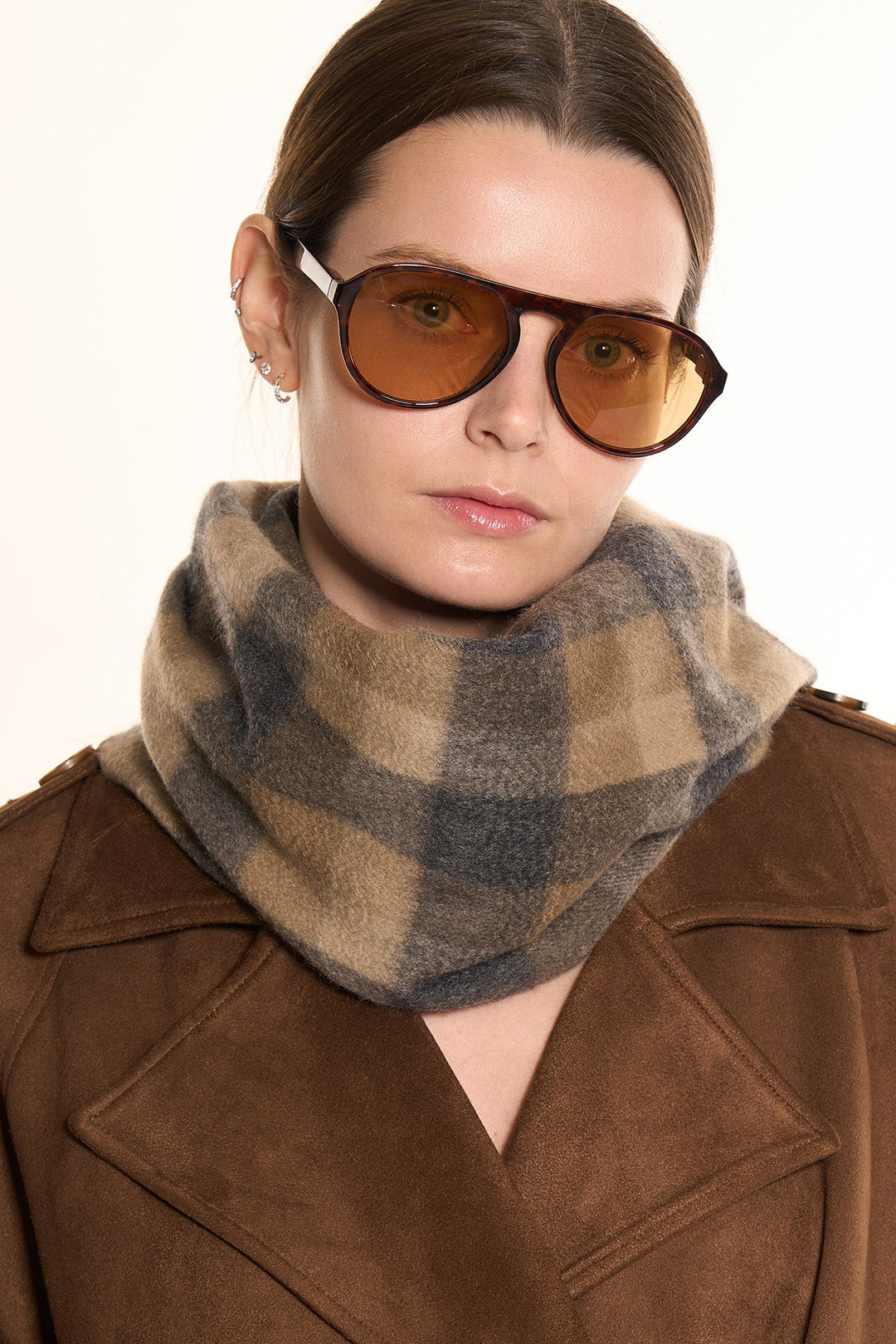 100% Pure Cashmere Scarf Design Brown Check