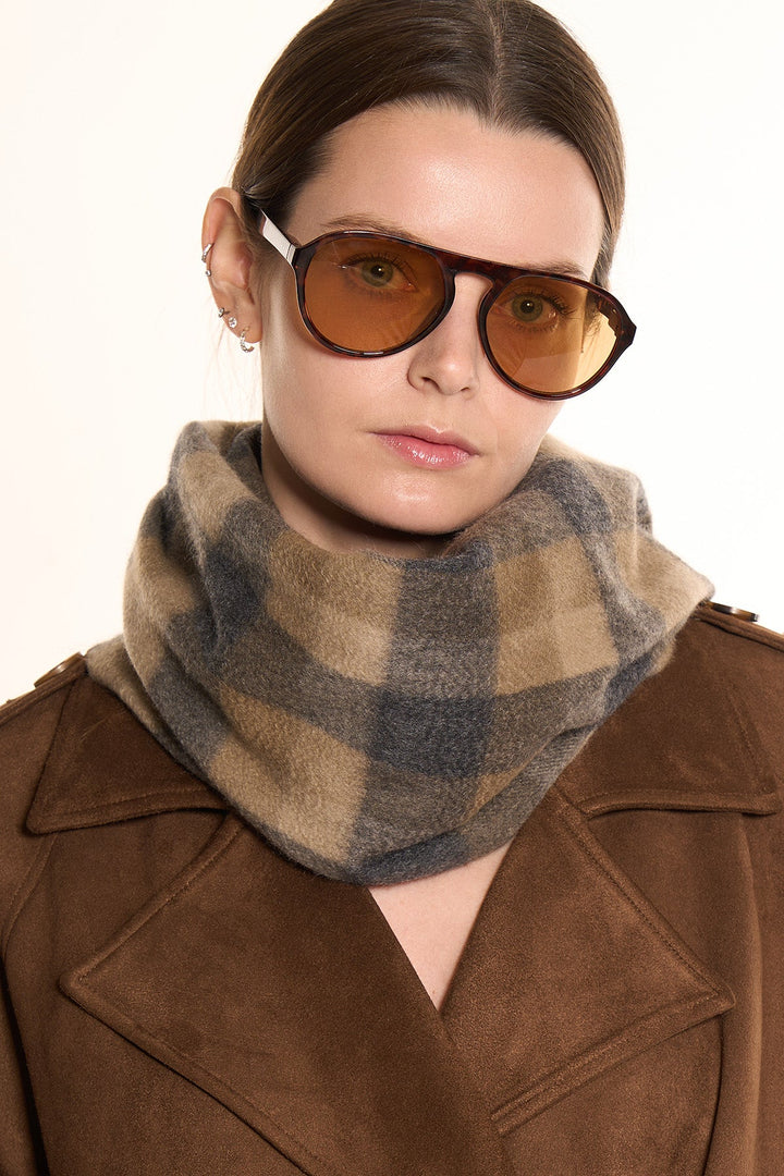 100% Pure Cashmere Scarf Design Brown Check