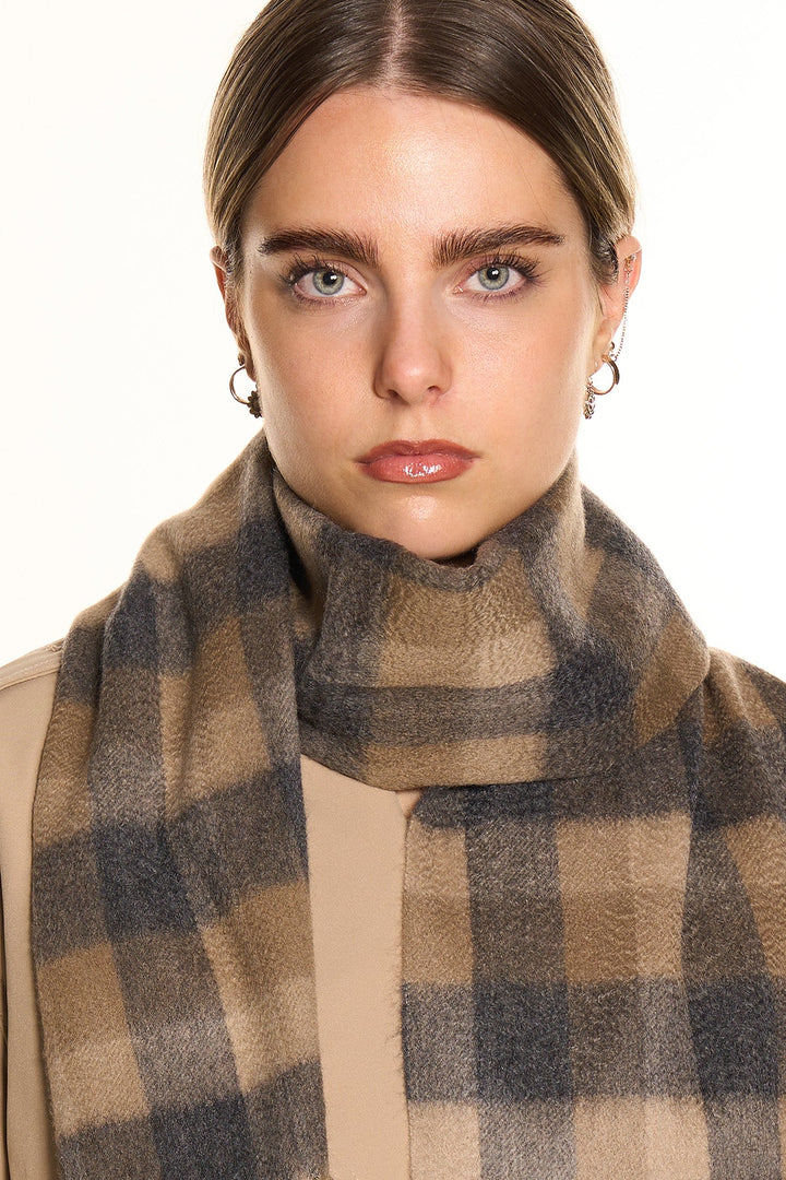100% Pure Cashmere Scarf Design Brown Check - Small Size