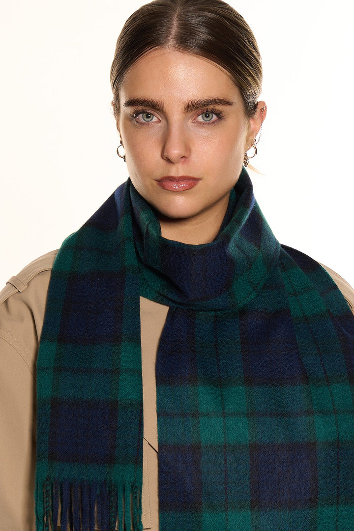 100% Pure Cashmere Scarf Design Black Watch Tartan - Small Size