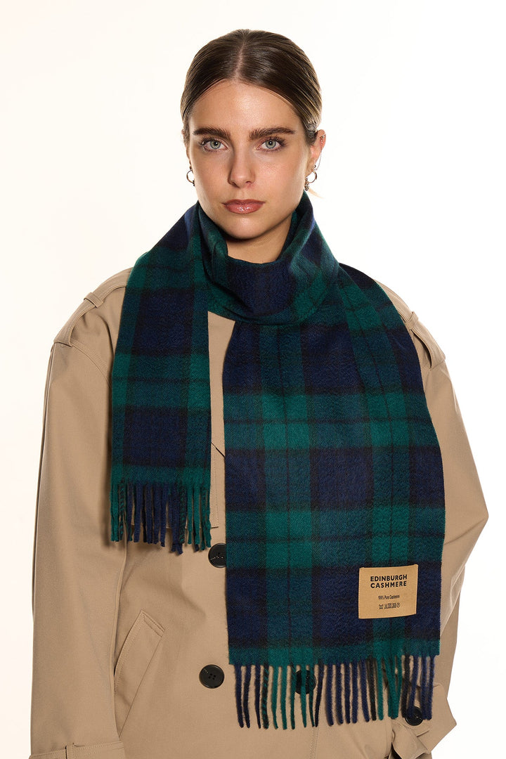 100% Pure Cashmere Scarf Design Black Watch Tartan - Small Size
