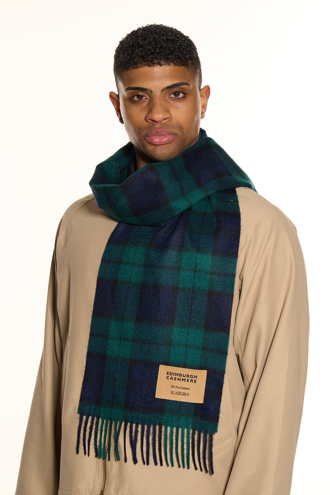 100% Pure Cashmere Scarf Design Black Watch Tartan - Small Size