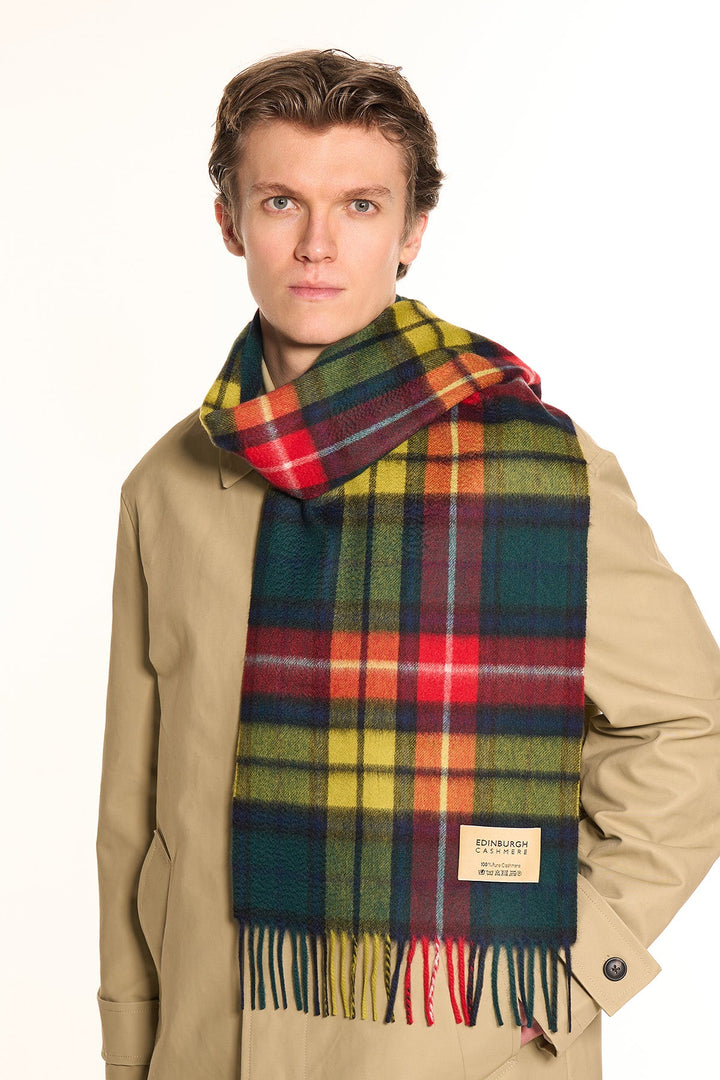 100% Pure Men Cashmere Scarf Scottish Design Buchanan Tartan