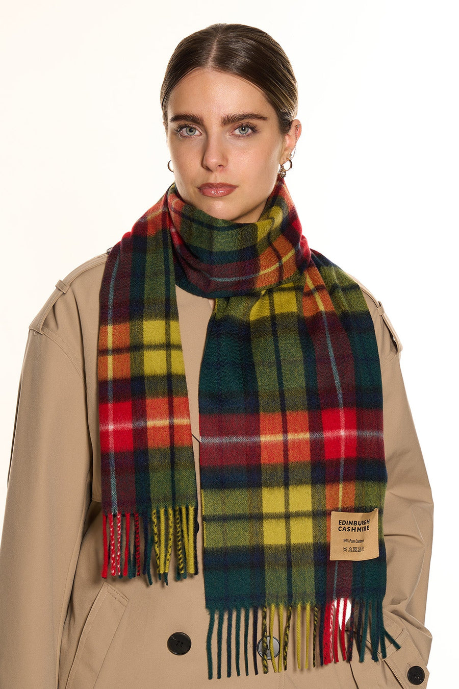 100% Pure Cashmere Scarf Scottish Design Buchanan Tartan - Small Size
