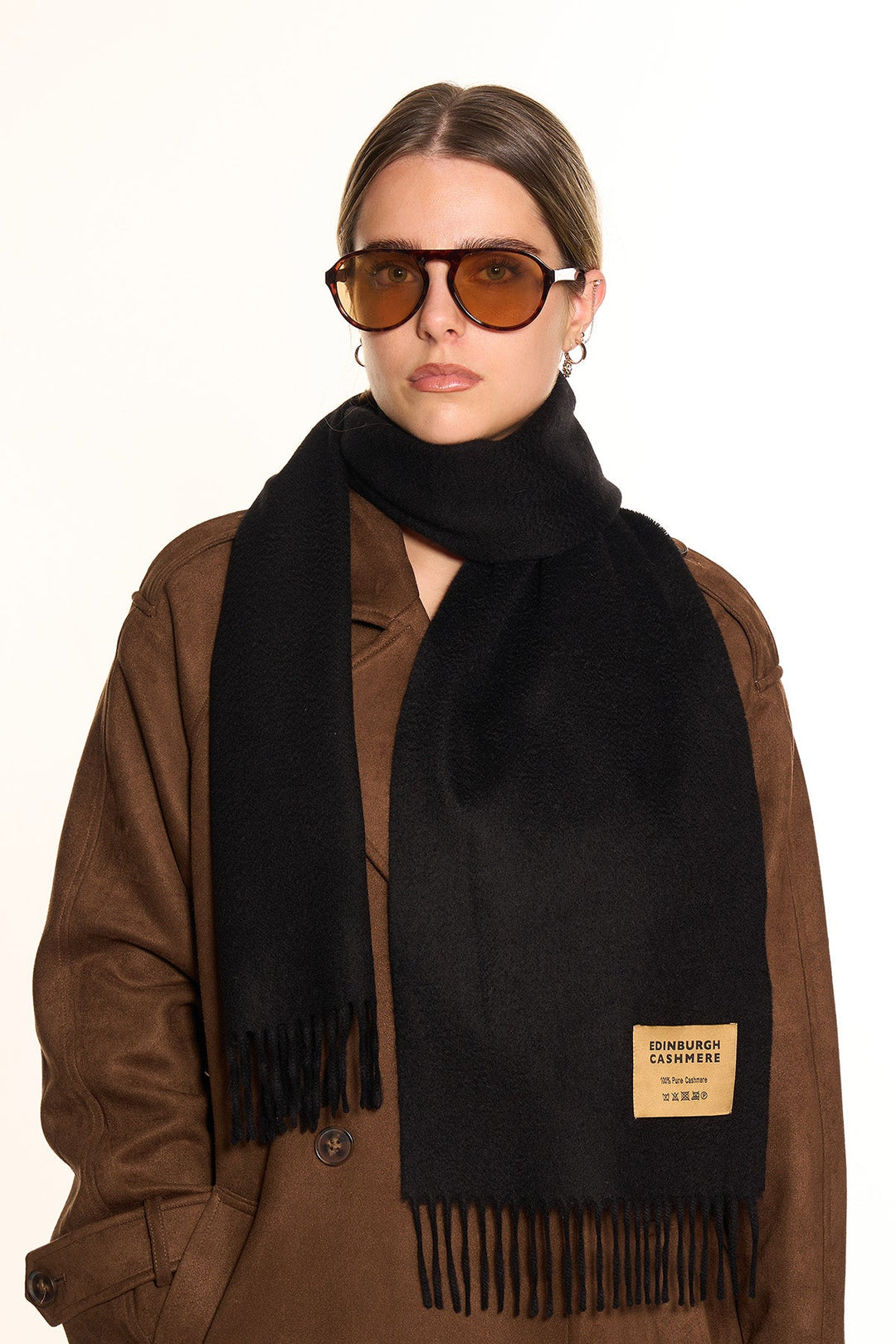 100% Pure Cashmere Scarf Black - Small Size