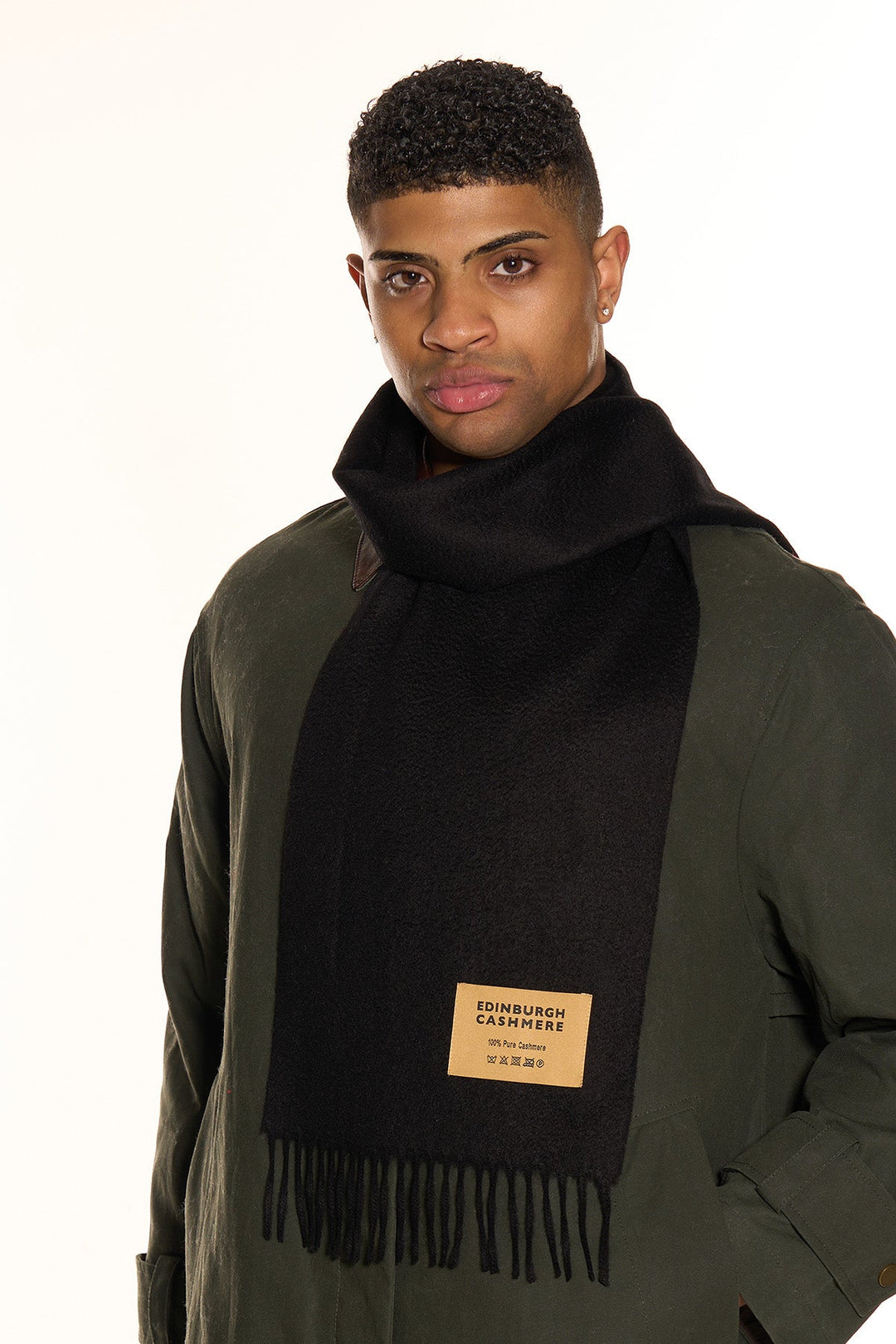 100% Pure Cashmere Scarf Black - Small Size